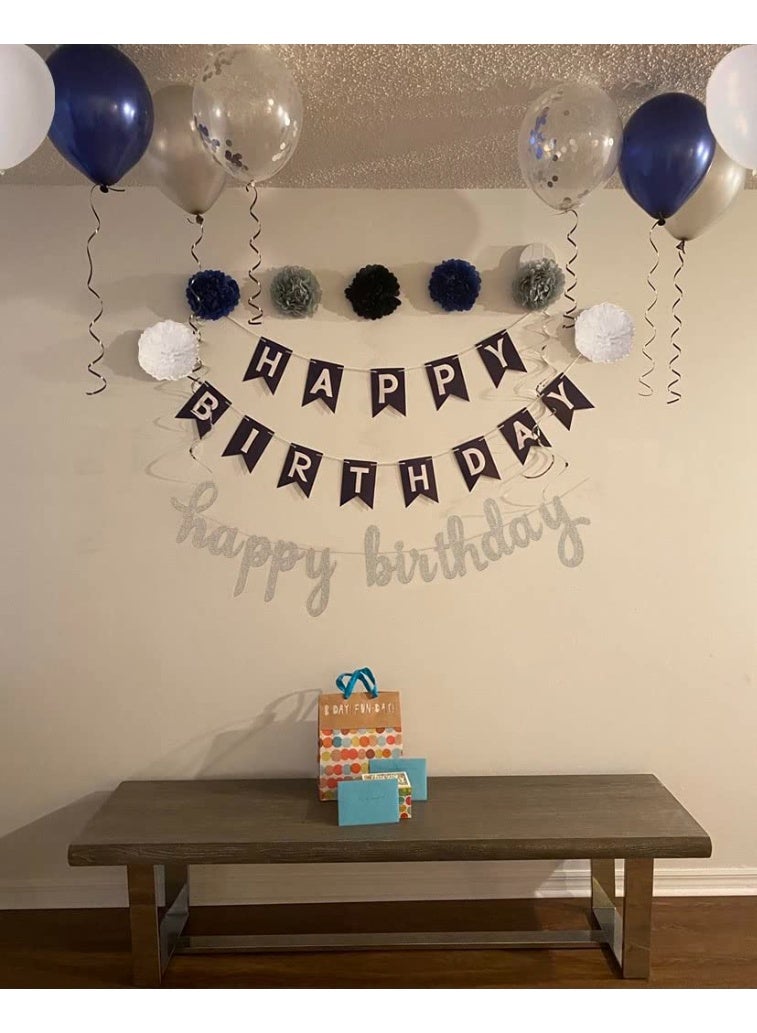 Mordely Blue Birthday Decorations Kit, Birthday Party Decorations for Men Women Boys Grils, Happy Birthday Banner, Tissue Paper Flowers Pom Pom, Hanging Swirls and Circle Dot Garland, Latex Confetti Balloons - Image 5
